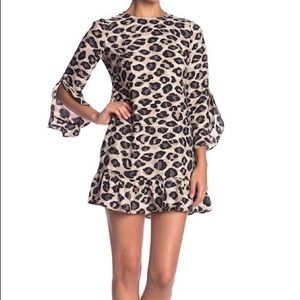 ELIZA J Cheetah Print Ruffle Shift Dress